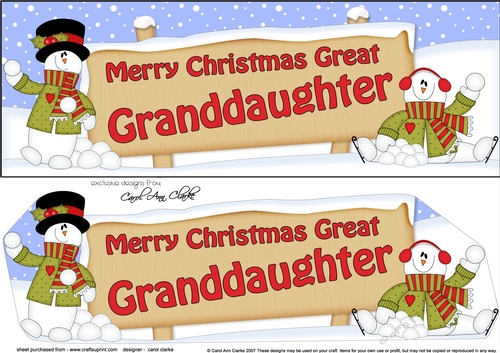 large DL Merry Christmas GREAT GRANDDAUGHTER with Snowman 3D decoupage