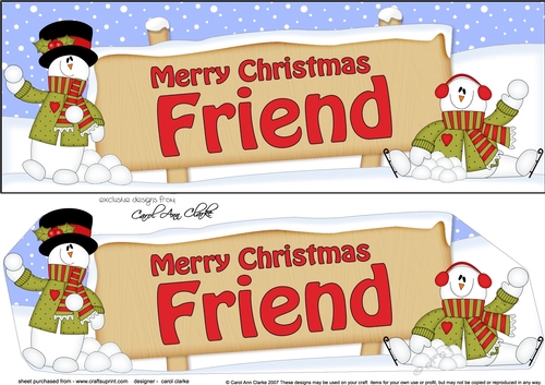 large DL Merry Christmas FRIEND with Snowman 3D decoupage