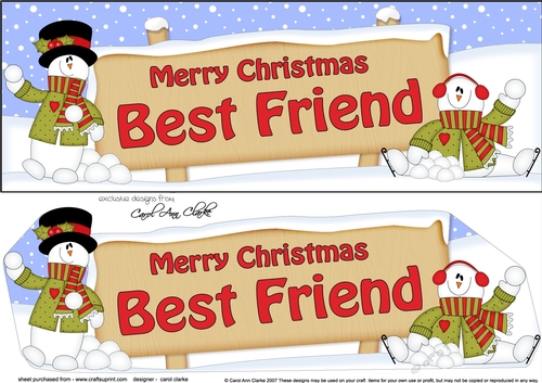large DL Merry Christmas BEST FRIEND with Snowman 3D decoupage