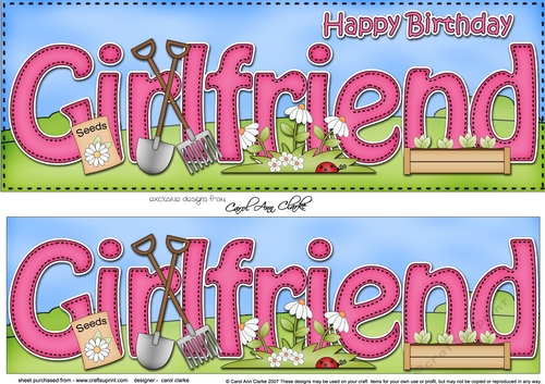 Large DL Happy Birthday GIRLFRIEND 3D decoupage