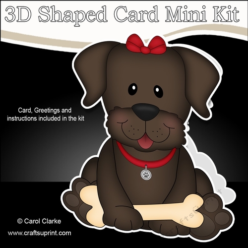 3D Shaped Card  Kit - Little Chocolate Labrador Dog Velvet