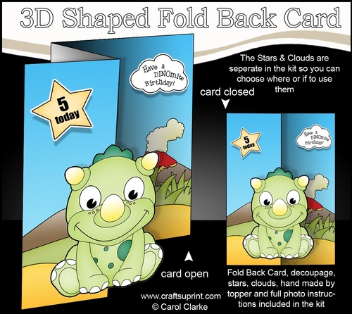 3D Shaped No-Hole Fold Back Mini Kit - Cute Little Tyr Dino