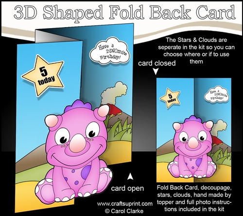 3D Shaped No-Hole Fold Back Mini Kit - Cute Little Phearsome Dino