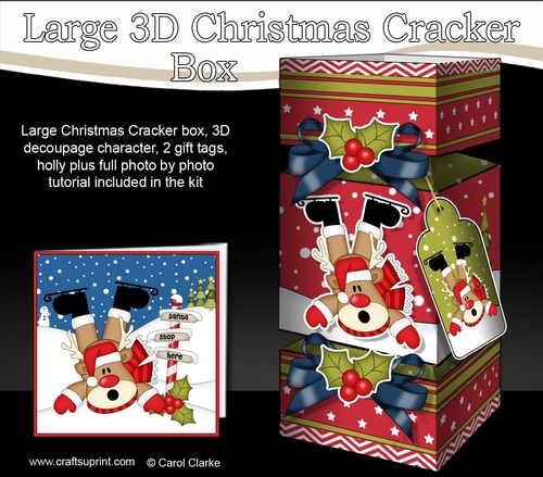 3D Large Christmas Cracker Box -  Oops Rudolph is Skating!