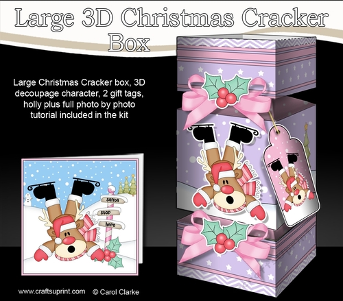 3D Large Christmas Cracker Box -  Oops Rudolph is Skating!