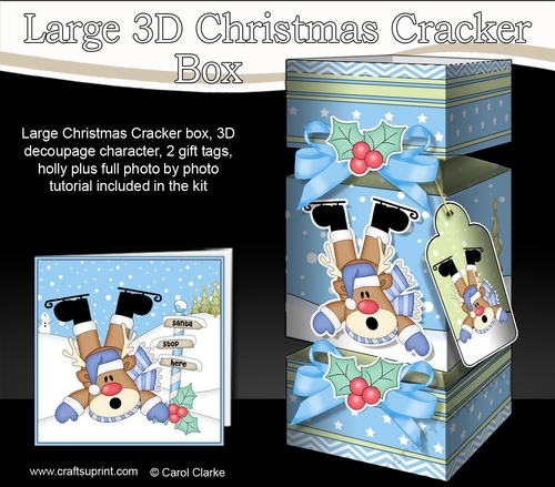 3D Large Christmas Cracker Box -  Oops Rudolph is Skating!