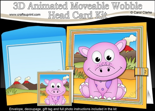 3D Animated Moveable Wobble Head Card - Cute Little Denise Dino