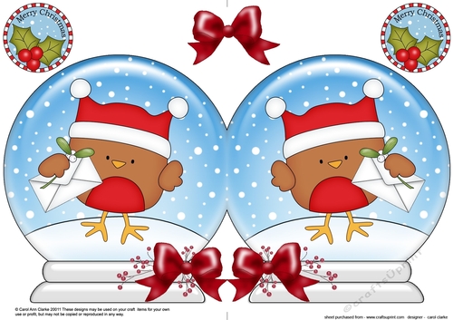 Christmas Snow Globe Shaped Card - Cute Little Bobbin Robin