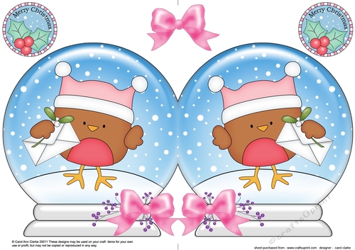 Christmas Snow Globe Shaped Card - Cute Little Bobbin Robin