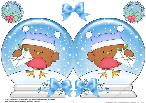 Christmas Snow Globe Shaped Card - Cute Little Bobbin Robin