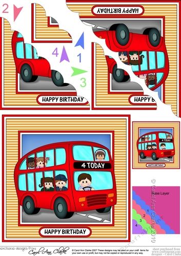 BIRTHDAY AGE BUS - 4 TODAY Scalloped Corner Stacker
