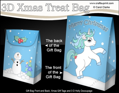 3D Christmas Gift Bag Mini Kit - Cute Little Unicorn Blueberry