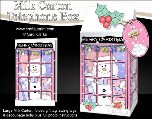 3D Christmas Phone Box Milk Carton Treat Box - Snowman Oli