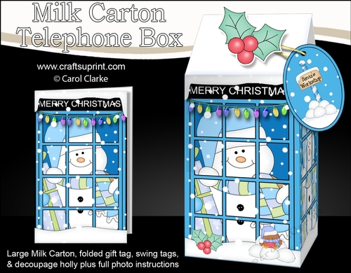 3D Christmas Phone Box Milk Carton Treat Box - Snowman Oli