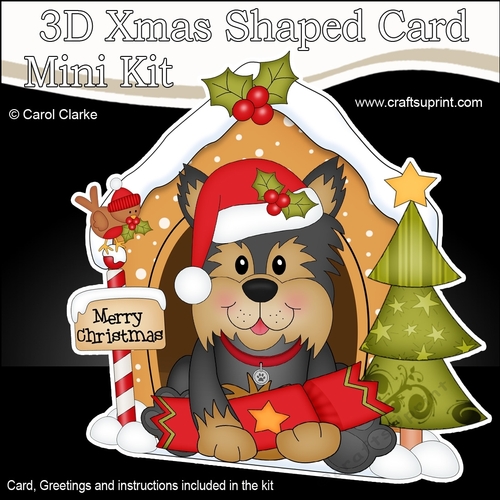 3D Shaped Christmas Kennel Card Kit - Little Yorkie Dog