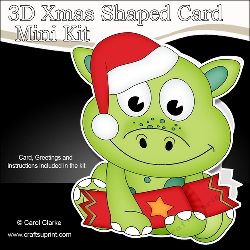 3D Shaped Christmas Card Kit - Cute Little Denis Dino