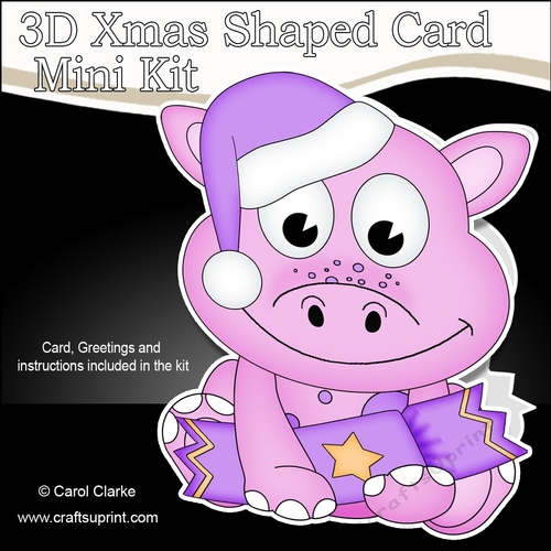 3D Shaped Christmas Card Kit - Cute Little Denise Dino