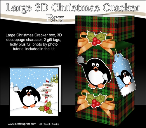 3D Large Christmas Cracker Box -  Tartan Pip Penguin