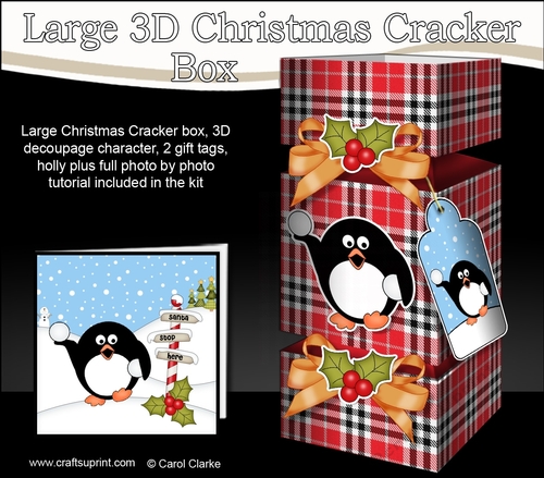 3D Large Christmas Cracker Box -  Tartan Pip Penguin
