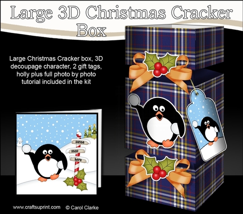 3D Large Christmas Cracker Box -  Tartan Pip Penguin