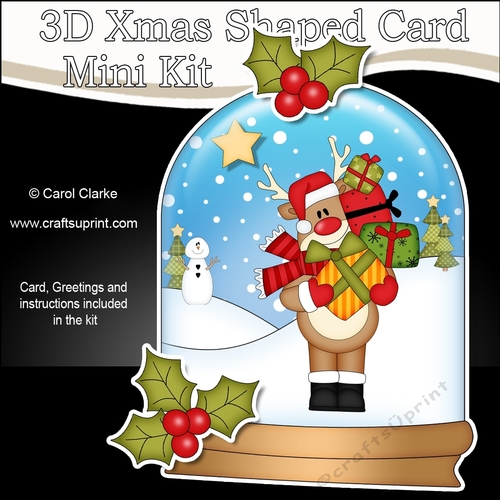 3D Shaped Christmas Snow Globe Card Kit - Rudolph has Xmas Presents