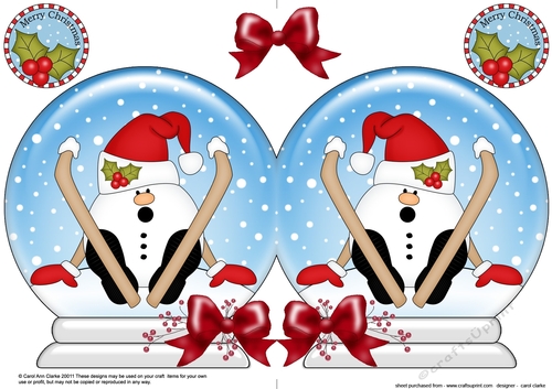 Christmas Snow Globe Shaped Card - Oops Snowball Sam is Skiing!!