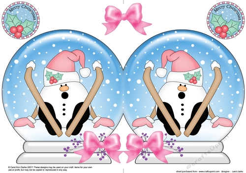 Christmas Snow Globe Shaped Card - Oops Snowball Sam is Skiing!!