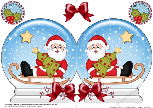Christmas Snow Globe Shaped Card -  Santa is Sledging