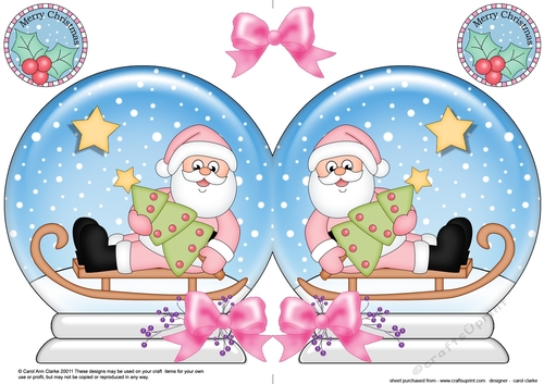 Christmas Snow Globe Shaped Card -  Santa is Sledging