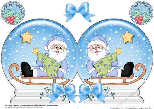 Christmas Snow Globe Shaped Card -  Santa is Sledging