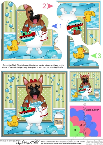 Shell Edged Corner Side Stacker - Bathtub Buddies - Little German Shepherd Dog