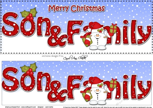 Large DL Merry Christmas SON & FAMILY insert with Snowball Sam