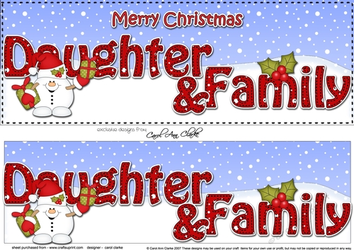 Large DL Merry Christmas DAUGHTER & FAMILY insert with Snowball Sam