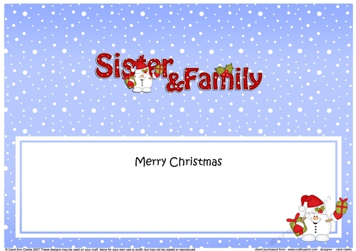 Large DL Merry Christmas SISTER & FAMILY insert with Snowball Sam