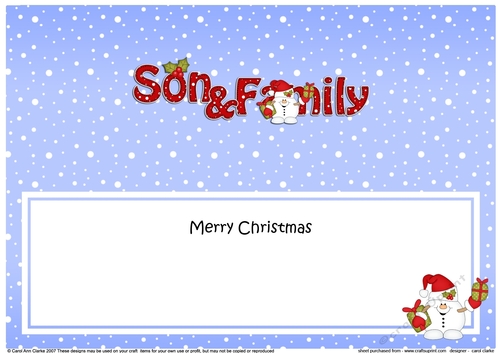 Large DL Merry Christmas SON & FAMILY insert with Snowball Sam