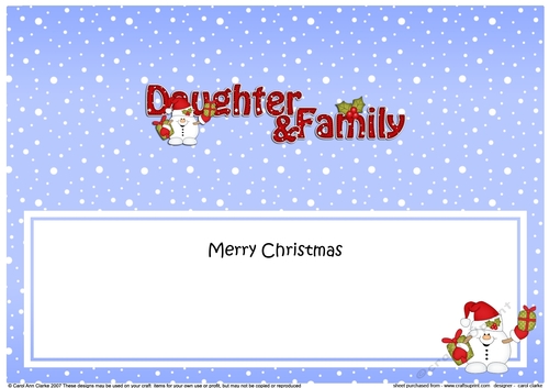 Large DL Merry Christmas DAUGHTER & FAMILY insert with Snowball Sam