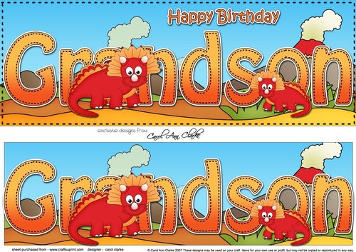 Large DL Happy Birthday GRANDSON 3D decoupage with Dinosaurs