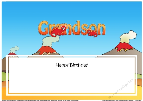 Large DL Happy Birthday GRANDSON insert  with Dinosaurs