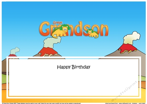 Large DL Happy Birthday GREAT GRANDSON insert  with Dinosaurs