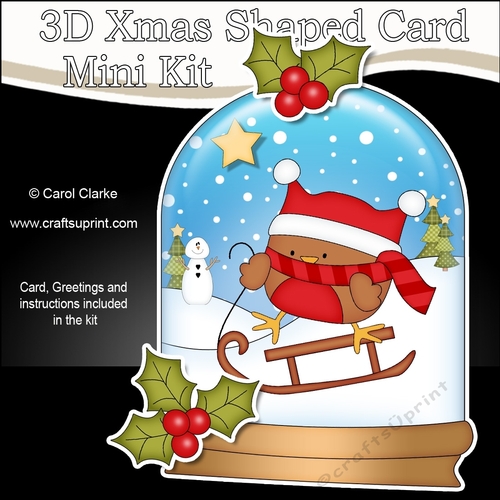 3D Shaped Christmas Snow Globe Card Kit - Bobbin Robin is Sledging