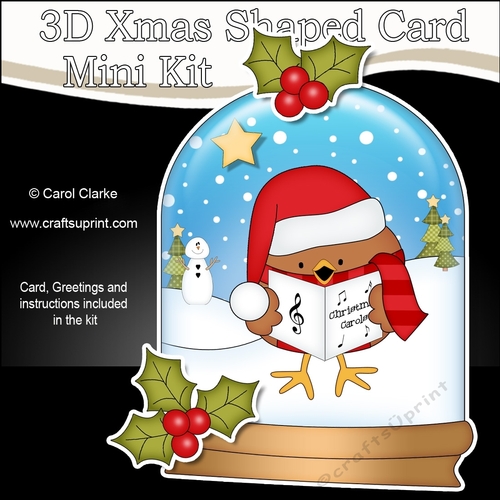 3D Shaped Christmas Snow Globe Card Kit - Bobbin Robin is Carol Singing