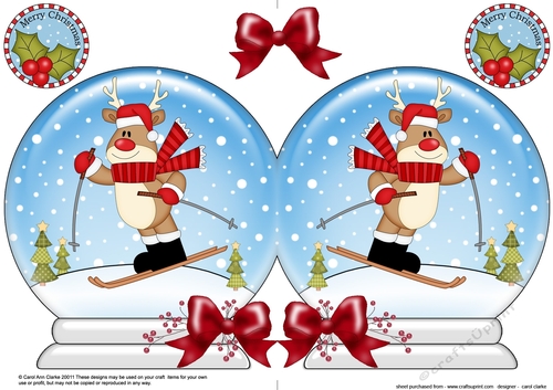 Christmas Snow Globe Shaped Card - Rudolph is Skiing