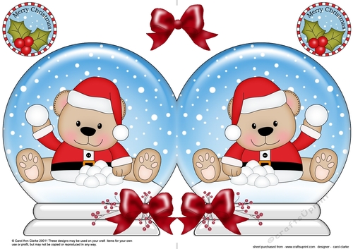 Christmas Snow Globe Shaped Card - Livvy Bear is having a Snowball fight