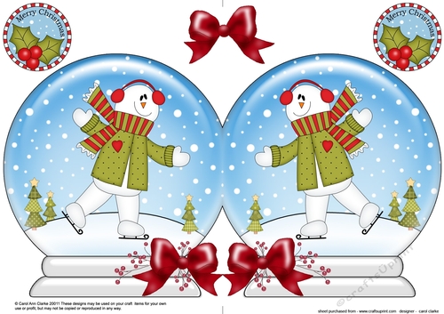 Christmas Snow Globe Shaped Card - Snowman Rio is Skating