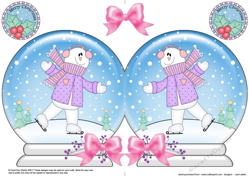 Christmas Snow Globe Shaped Card - Snowman Rio is Skating