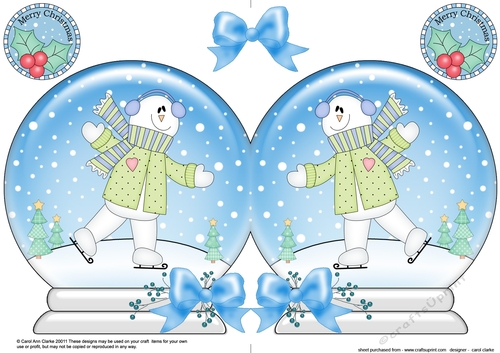 Christmas Snow Globe Shaped Card - Snowman Rio is Skating
