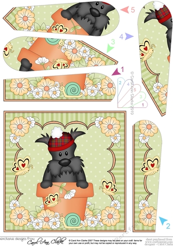 Flower Pot Friends Fan Pyramage Topper - Little Scottie Dog