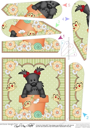 Flower Pot Friends Fan Pyramage Topper - Little Scottie Dog