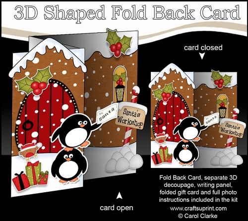 3D Shaped No-Hole Fold Back Christmas Card Mini Kit - Penguins have a Letter for Santa