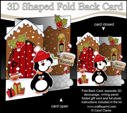3D Shaped No-Hole Fold Back Christmas Card Mini Kit - Penguins have a Letter for Santa